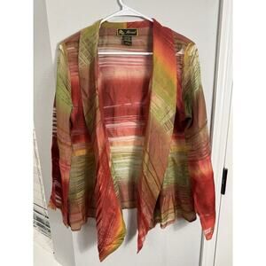 Mirasol Semi Sheer Linen Blend Open Front Cardigan Shirt Womens Large Euc‎